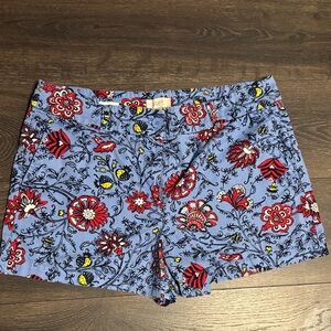 LOFT Light Blue Floral Print Shorts with Red Accents
